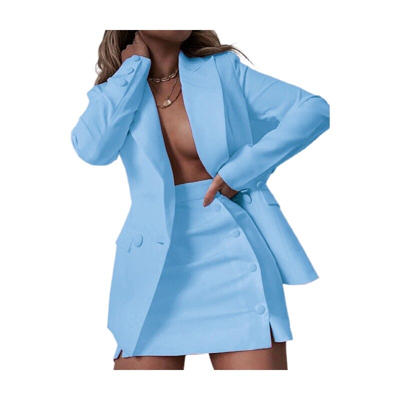 Lizakosht Solid Color Suit Blazer Small Suit Jacket Short Skirt Two Piece Set Ladies Retro Jacket Suit Chic Top Casual Mini Skirt