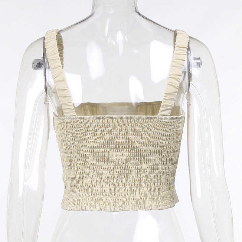 Lizakosht  Ruched Lace Up Backless Camisole Tops For Women Elastic Sleeveless Front Cross Summer Slim Sexy Girl Cropped Top 2021