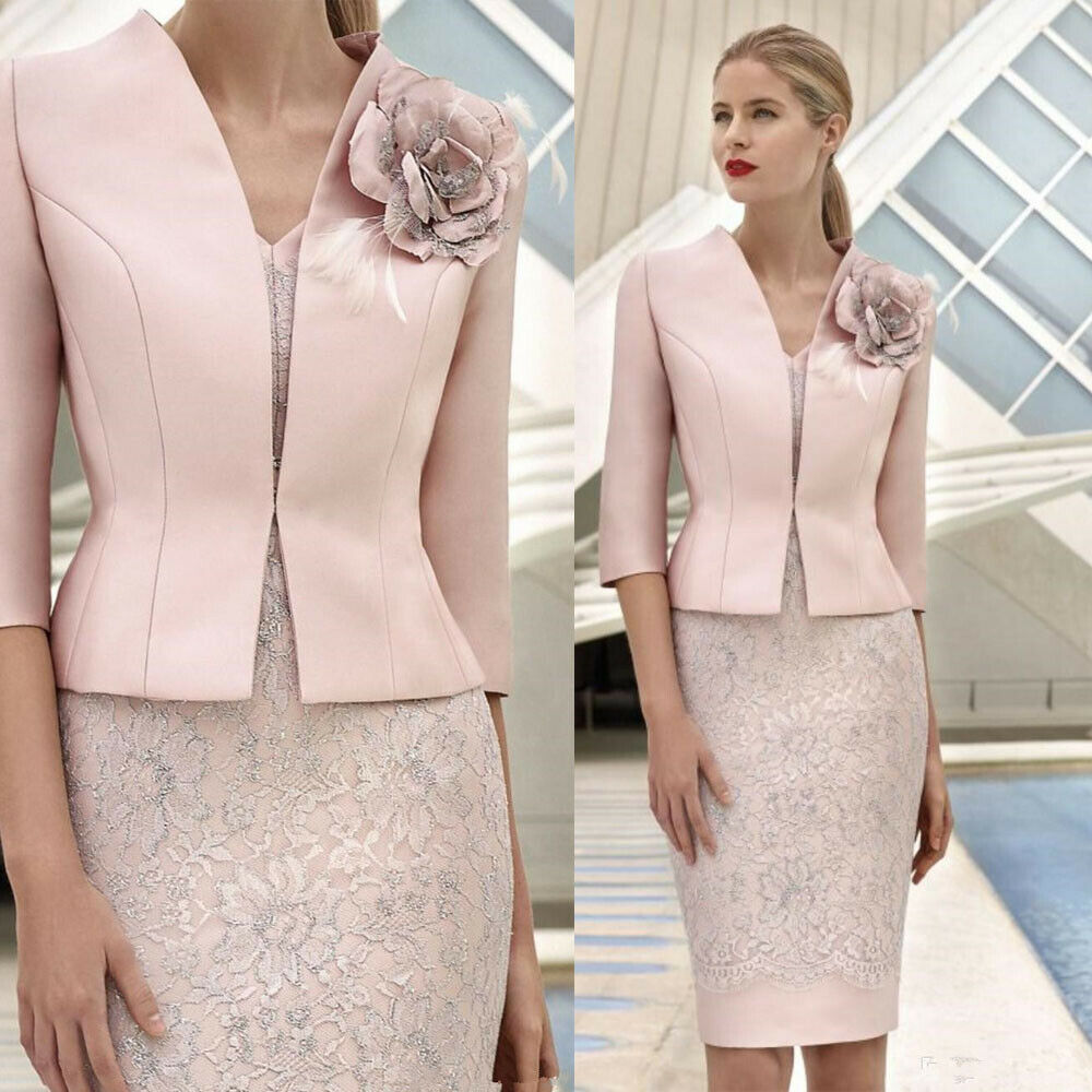Lizakosht  Pink Mother of Bride Dress  Guest Gown Lace Elegant 3/4 Sleeve With Jacket Plus Size For Wedding Party vestidos de fiesta