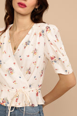 Women Shirt Spring and Summer New Ladies Floral Print V-neck Short-sleeved Shirt