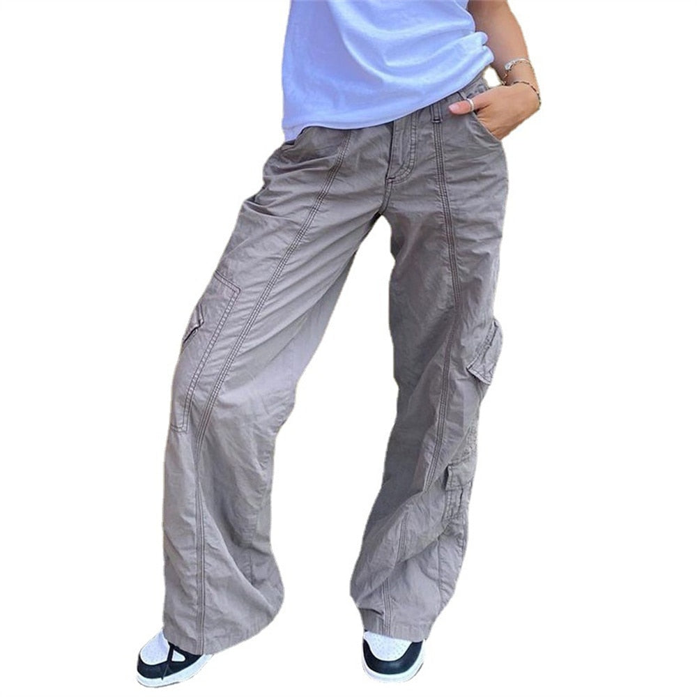 Lizakosht Baggy Pants Women Cyber Y2k Jeans Big Pockets 90s Hippie Cargo Mom Trousers Loosesize Casual Wide Leg Denim Jogger