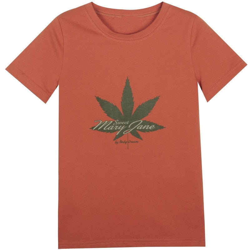 Summer Tops Women 2022 Fashion Anime Maple Leaf Graphic T Shirts Cyber Y2k Orange Harajuku 2000s Aesthetic Short Sleeve Tees