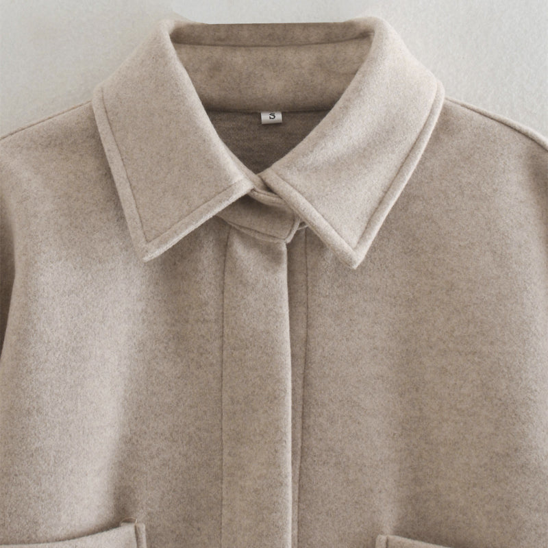 Lizakosht Casual Woman Camel Loose Pocket Woolen Shirt 2021 Fashion Ladies Autumn Long Sleeve Thick Blouse Coat Female Long Outwear