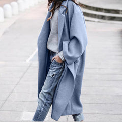 Fashion Single Breasted Loose Women Overcoat Autumn Winter Long Sleeve Solid Colour Jacket Elegant Lapel Casual Outerwear Coats