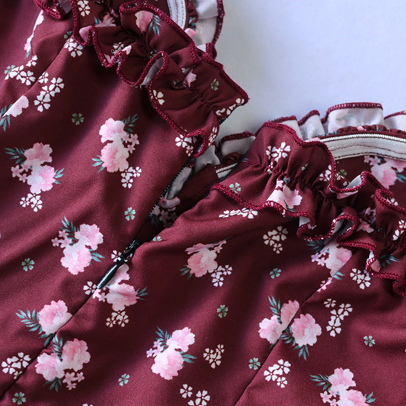 Strapless Side Split Corset Dress Beach Dress Summer Pink Floral Long Dress Women Sexy Off Shoulder Ruffles Party Dresses