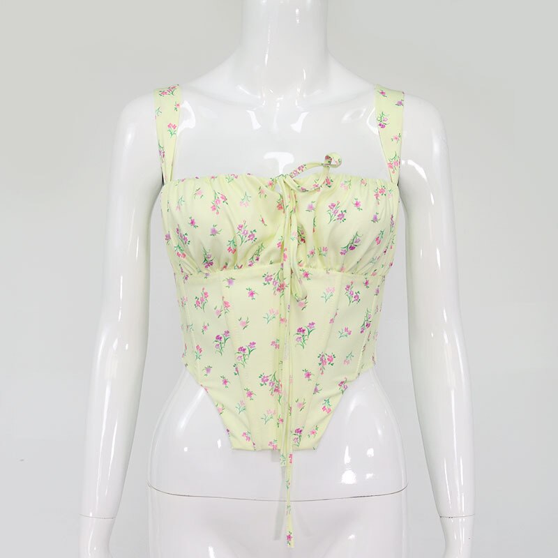 Lizakosht  High Quality Elegant Sexy V-neck Crop Tops Summer Floral Women's Corset Top  Club Party Tee Shirts Mujer