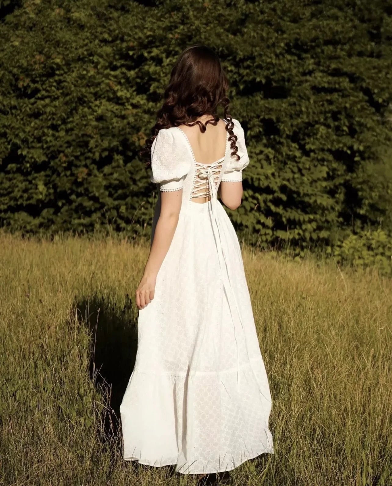 Elegant Embroidery Lace Dress Vintage White Summer Women Dresses Puff Sleeve Bandage Ladies Party Woman Dress Vestidos
