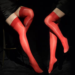 Sexy Men Candy Color Oil Shiny High Stockings Vintage Glossy Stocking Sexy Tight Shaping Elastic Stocki