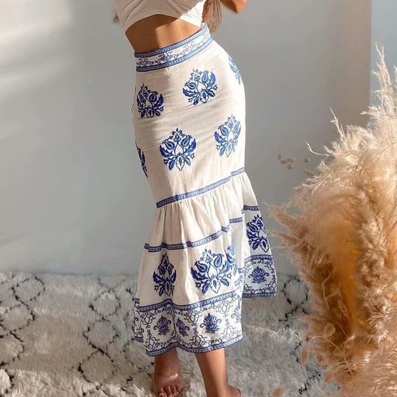 Lizakosht Elegant Embroidery Bodycon Summer Skirt Women  Midi Skirts High Waist With Zipp Vintage Mermaid Skirt Jupe Femme