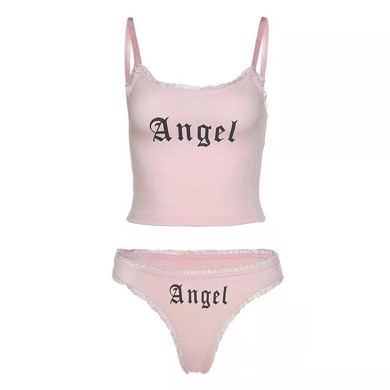Goth Blue Sexy Casual High Waist Women Sets Printed Girls Streetwear Fashion Two Piece Set Bikini Bra Matching Suit Summer
