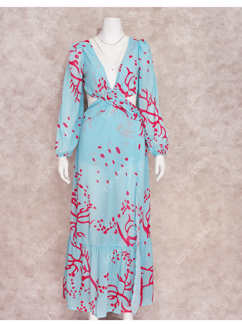 Sexy Bikini Long Sleeve Cover-ups Print Loose Dress 2022 Autumn Women Plus Size Beachwear Swimsuit Cover Up Sarongs A954