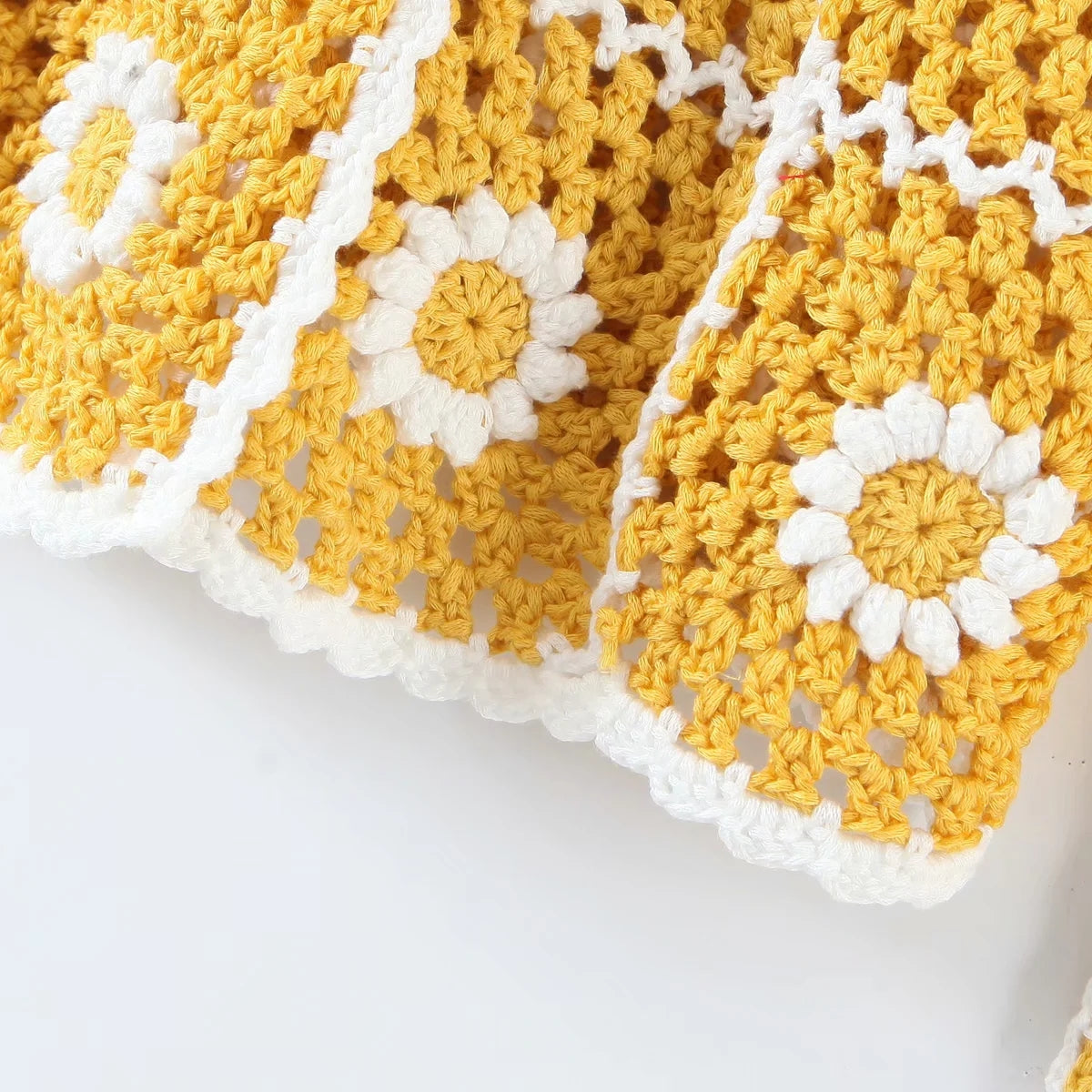 Foridol Sunflower Crochet Yellow Knitted Sweater Cardigans Women Spring Autumn Casual Hollow Out Short Cardigan Harajuku