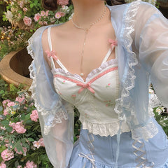 White Backless Sexy Beach Sweet Cute Camis Women 2021 Summer Floral Kawaii Halter Tops Lace Print Party Korean Fashion Clothing