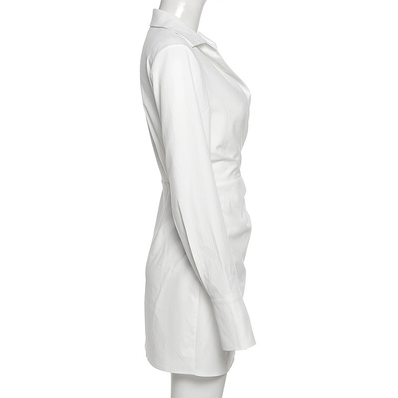 Lizakosht   Women's Fall Long Sleeve Casual Winter V Neck Bodycon Ruched Tie Waist Mini Dress Solid Skinny Pullover 2022 Fashion