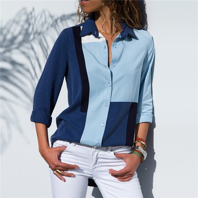 Lizakosht Fashion Women Ladies Long Sleeve Loose Blouse Summer V-Neck Casual Shirts Tops Clothing Turn Down Collar Office Casual Clothes
