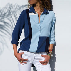 Lizakosht Fashion Women Ladies Long Sleeve Loose Blouse Summer V-Neck Casual Shirts Tops Clothing Turn Down Collar Office Casual Clothes