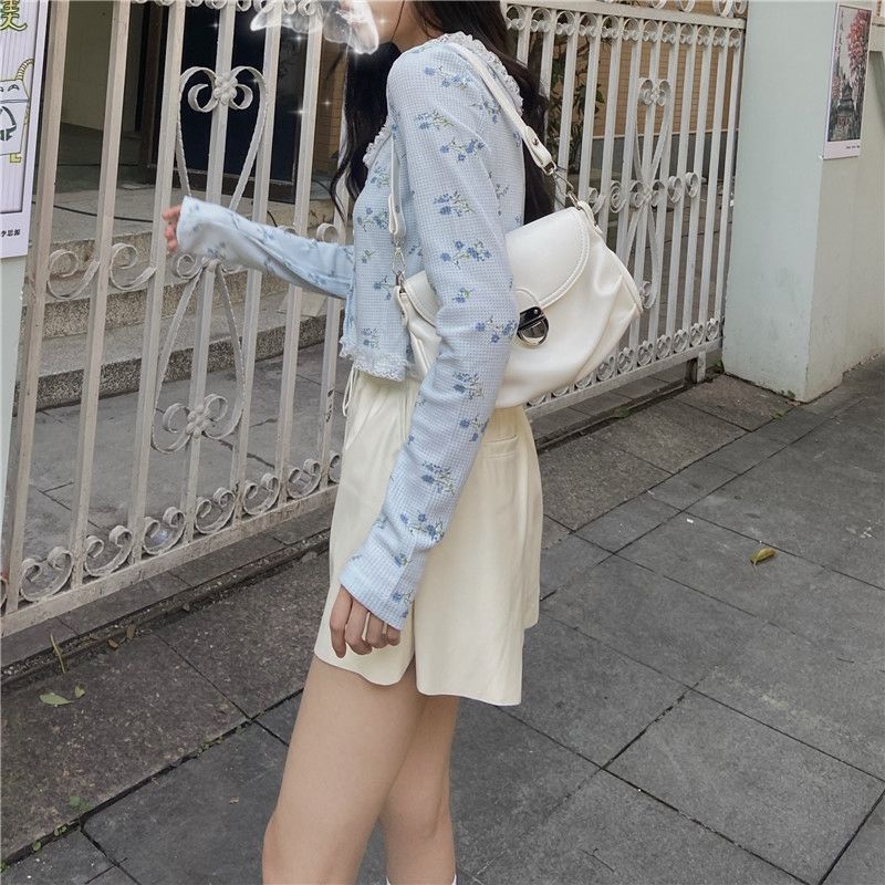 Women Cardigan Sweet Crop Top Design Patchwork Lace Floral Gentle Students All-match Retro Single Breasted Korean Style Chic Ins