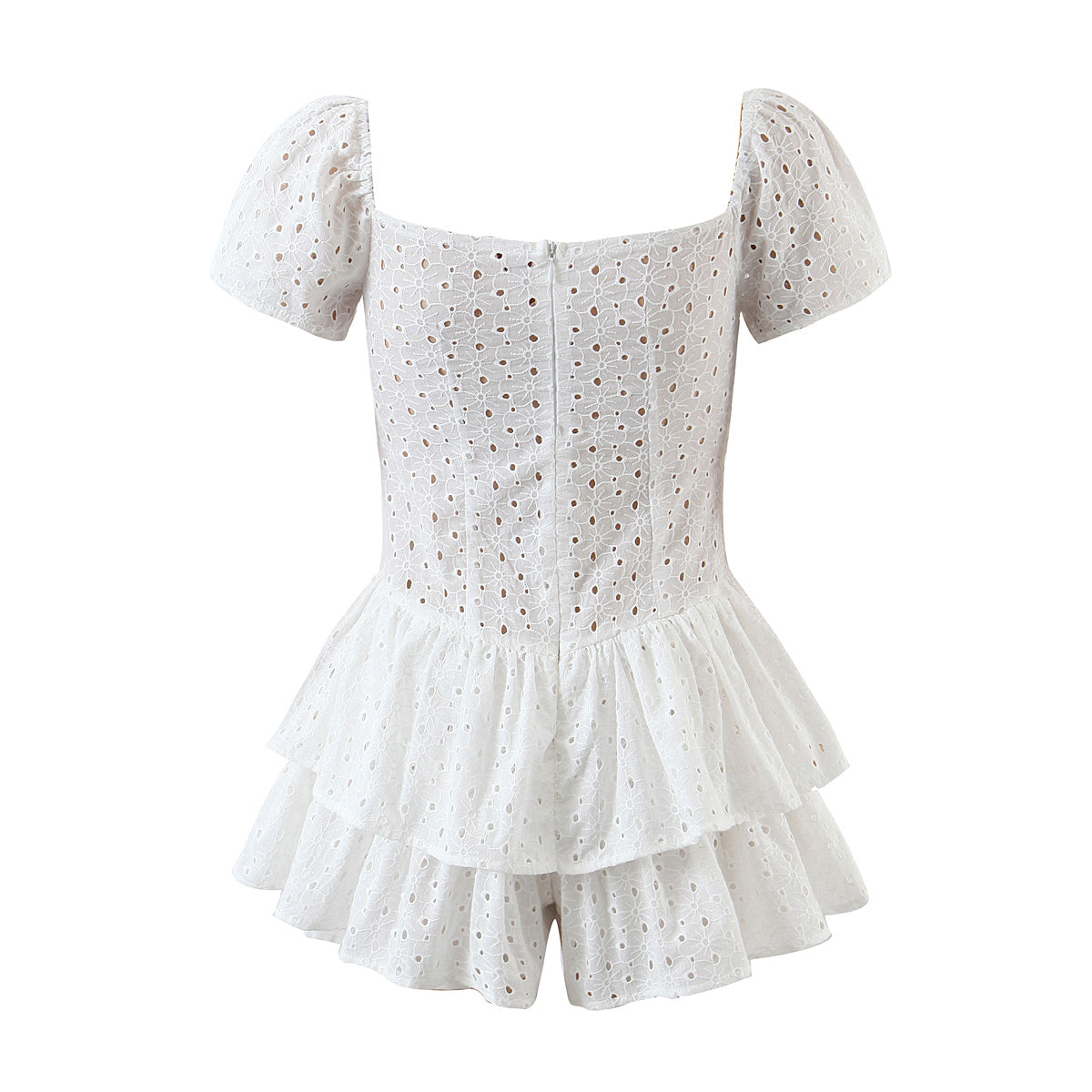 Summer rompers womens jumpsuit elegant white jumpsuits for women embroidered palysuits short sleeve one piece outfit ruffle