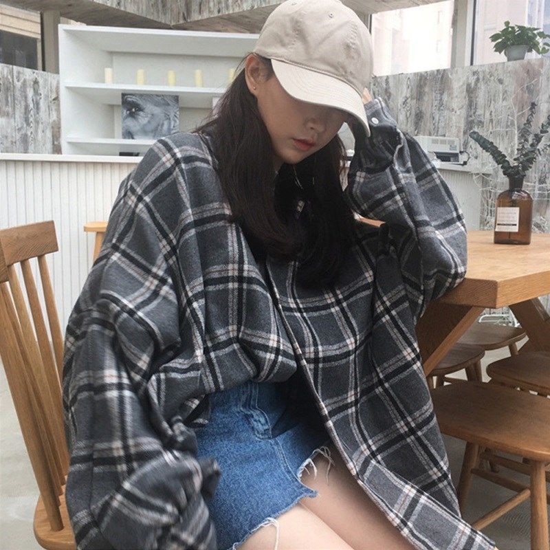 Women Spring Autumn Long Sleeve Blouse Plaid Flannel Boyfriend Tunic Shirts Loose Casual Street Lady Korean Oversized Top
