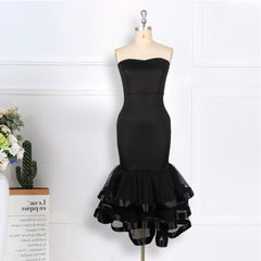 Women Sexy Tube Top Black Dresses Mesh Patchwork Off Shoulder Bodycon Evening Party Wedding Celebrate Event Robes Gown