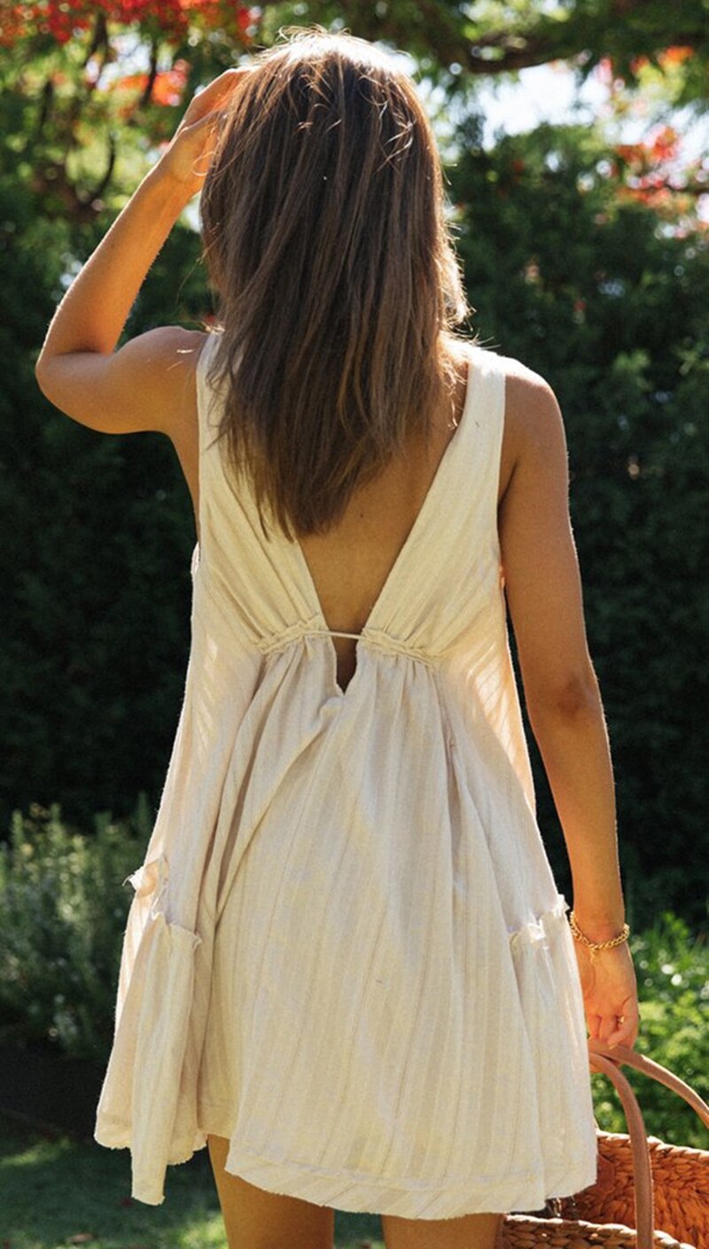 High Waist Drawstring Women Dress Sleeveless V Neck Lace Macrame Patchwork A-Line Dresses Casual Summer Elegant Clothes