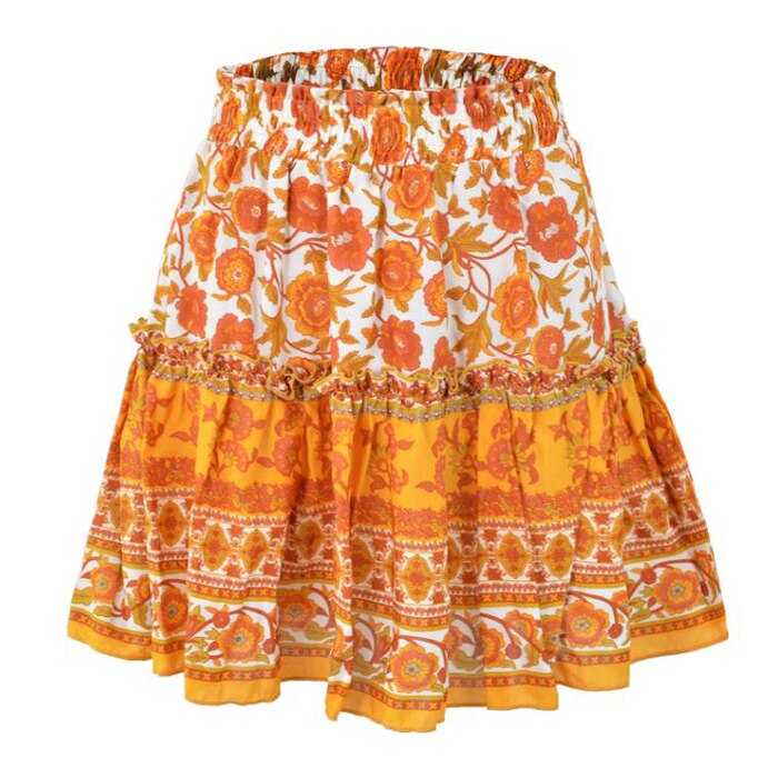 Spring/Summer Women Mini Skirts Bohemian Flora Print Ruffles Skirt High Waist Ladies Harajuku Skirts Womens 2022 Saia 8 Colors