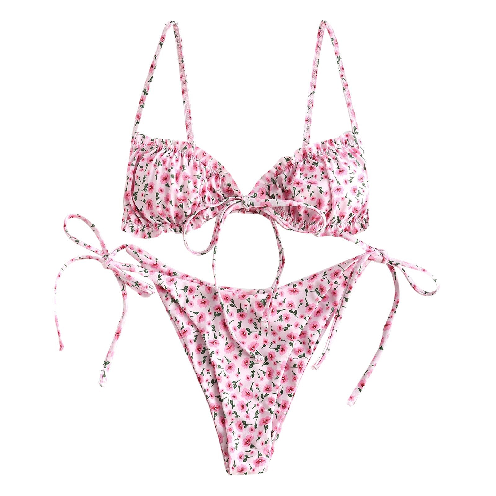 Pink Floral Swimwear Women Bikini Set Push-up Bathing Suit Swimwear Beachwear Swimsuit Biquinis Feminino  brazilian bikini