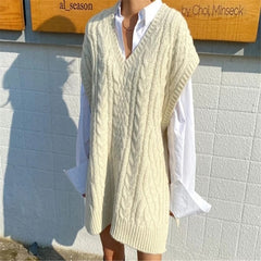 Autumn and winter new waistcoat sleeveless vest knitted vest women loose v-neck twist sweater