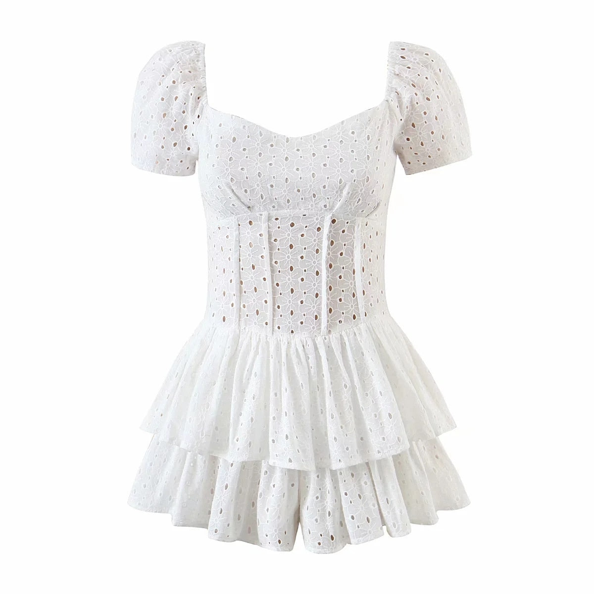 Summer rompers womens jumpsuit elegant white jumpsuits for women embroidered palysuits short sleeve one piece outfit ruffle