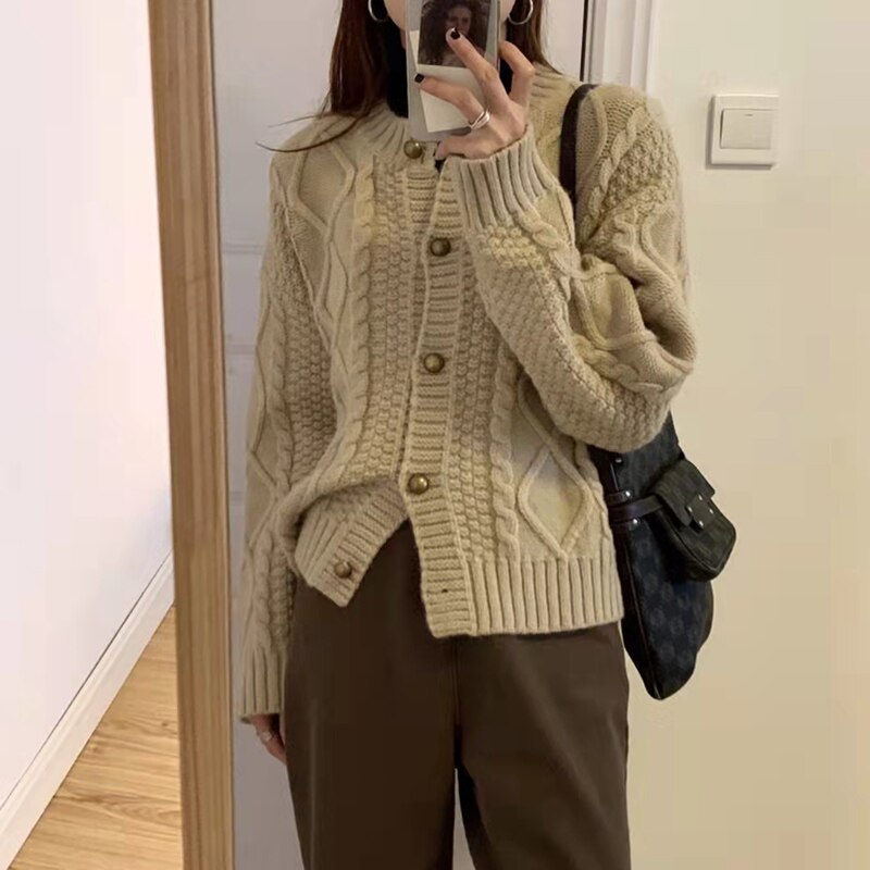 Autumn Spring Thick Single Breasted Cardigan Sweater Women Casual Loose Solid Knit Sweater Ladies Single Breasted Sweaters
