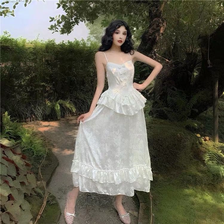 Bella new Women Summer New Lolita Retro Dress Palace Style Sweet Girl Camisole Dress Super Fairy Princess Bow Dress Bride Dress