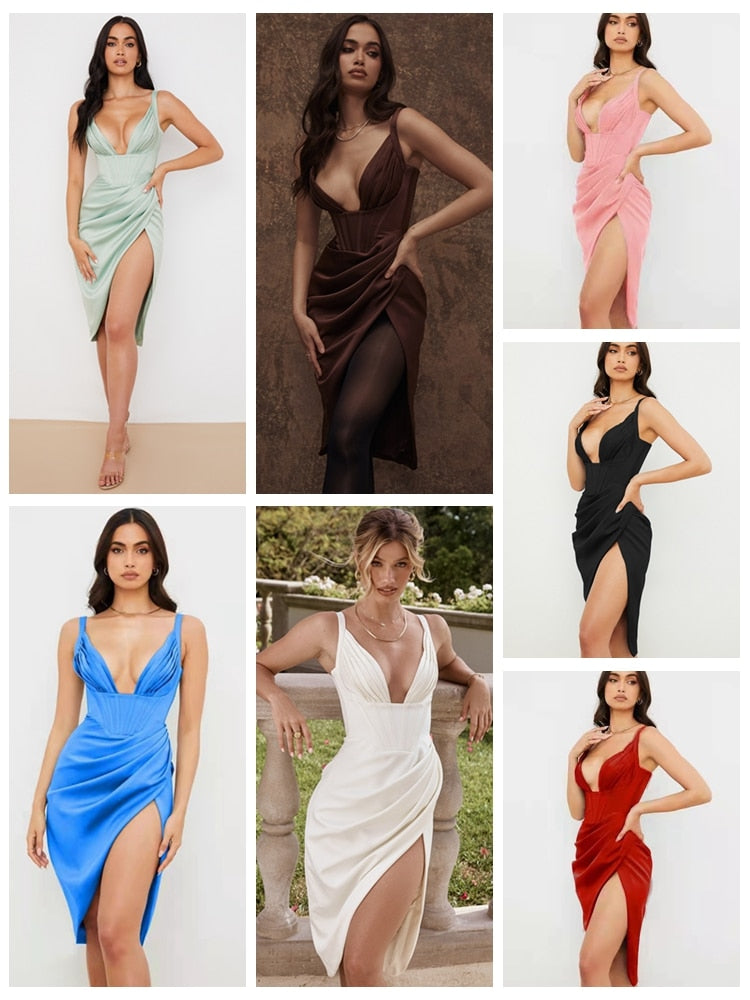 High Quality Summer Bodycon Dress Women 2022 New Arrival Lined House of Cb Satin Dress Sexy Draped Celebrity Evening Party Dress