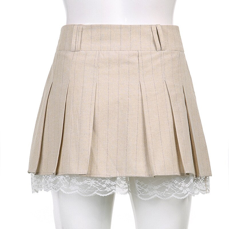 Lizakosht Grunge Fairycore Lace Double Layer Mini Skirt Button Y2K Cute Solid Pleated Skirts Elfcore Patchwork Clothes Aesthetic