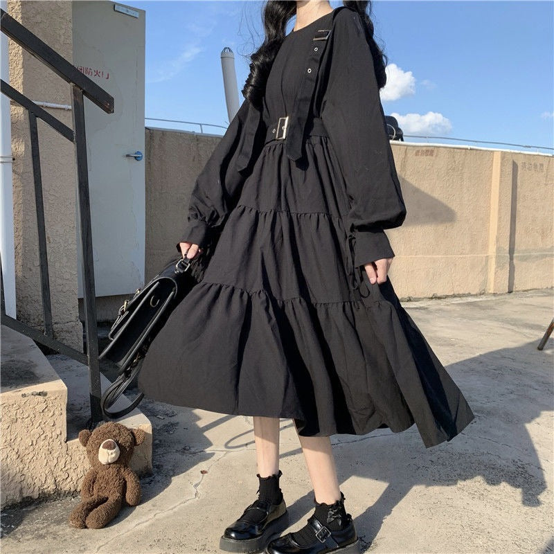 Lizakosht Women's Gothic Lolita Dress Goth Punk Gothic Harajuku Mall Goth Style Bandage Black Dress Emo Clothes Dress Spring