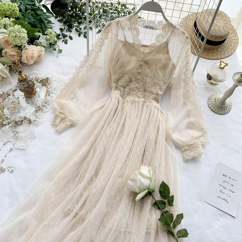 Korean Chic Vestidos De Fiesta Mesh See Through Dress 2022 Summer New Fashion Elegant Robe Long Dresses Kobieta Sukienka