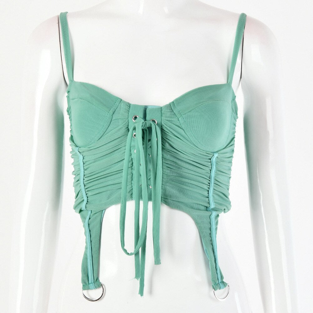 Tinastyle Drawstring Backless Zip Crop Top For Women Solid Irregular Sexy Top Ladies Summer Lace Up Bandage Bustier Corset Vest