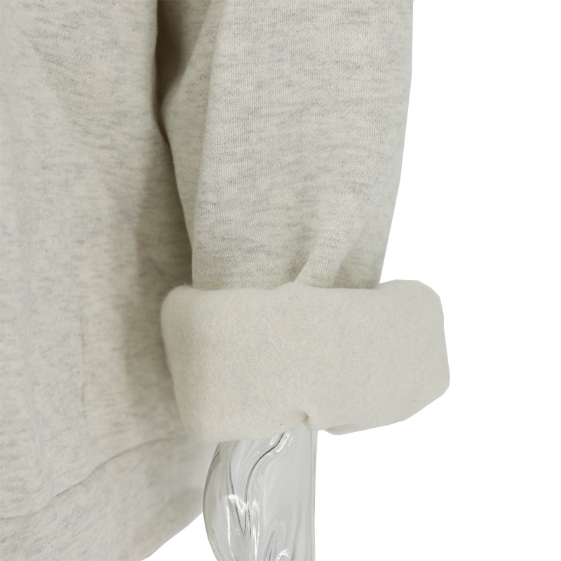 Lizakosht Luxury Thick Gray Zipper Letter Print Oversized winter warm Sweatshirt Women  Long Sleeve Pullovers Plus Size Elegant British