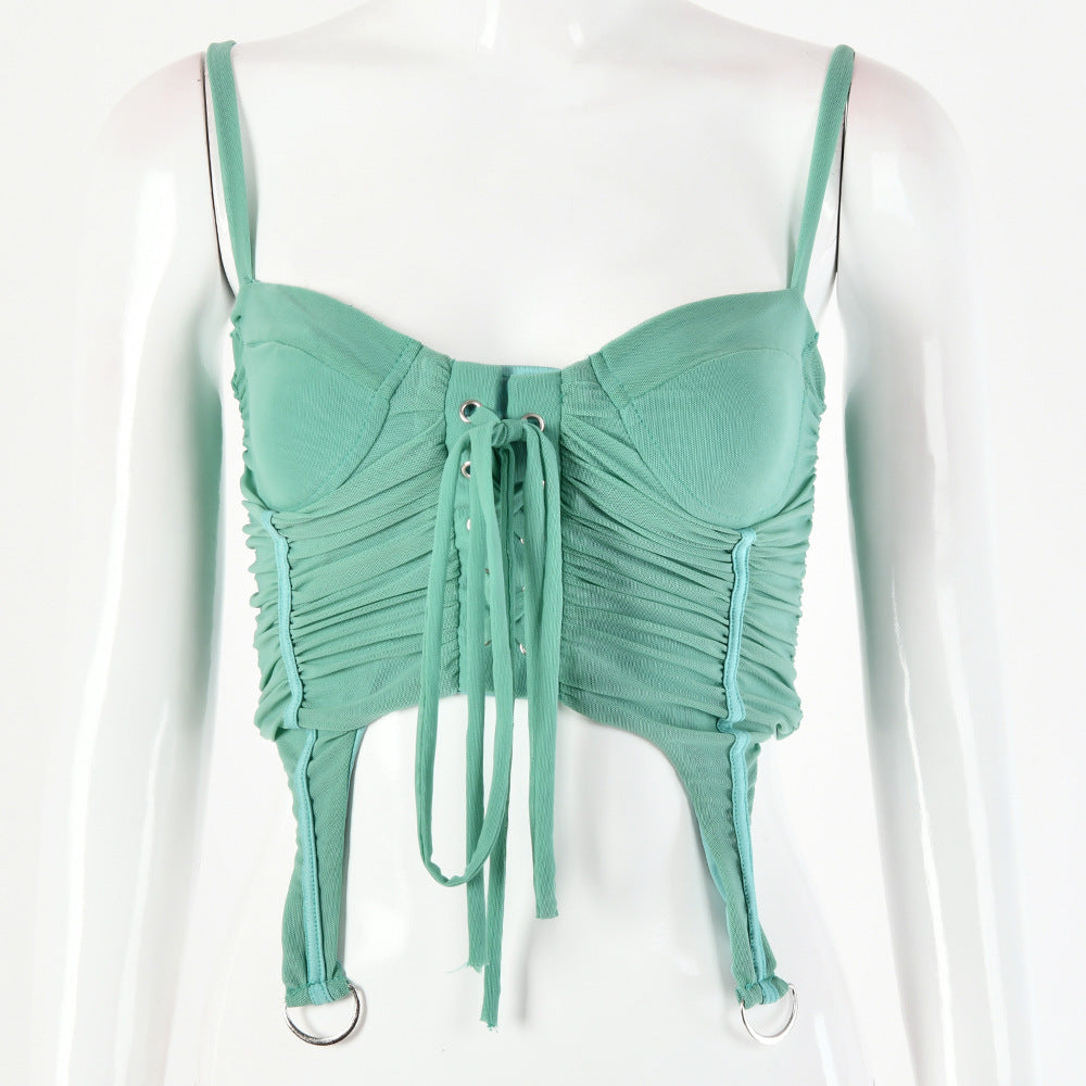 Tinastyle Drawstring Backless Zip Crop Top For Women Solid Irregular Sexy Top Ladies Summer Lace Up Bandage Bustier Corset Vest