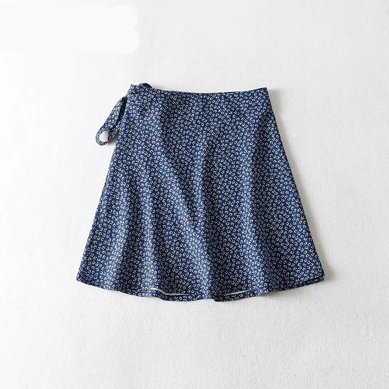 Lizakosht  Grunge 90s Streetwear Mini Skirts High Waist Flower Print Bow Bandage Aline Skirt Vintage Fashion Women Slim Clothes
