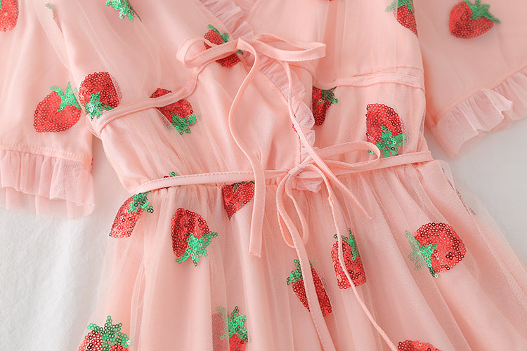 Sweet Elegant Strawberry Dress Women Summer 2022 Pink Beach Boho Party Midi Dress Ruffle Kawaii Korean Casual Vacation Clothing