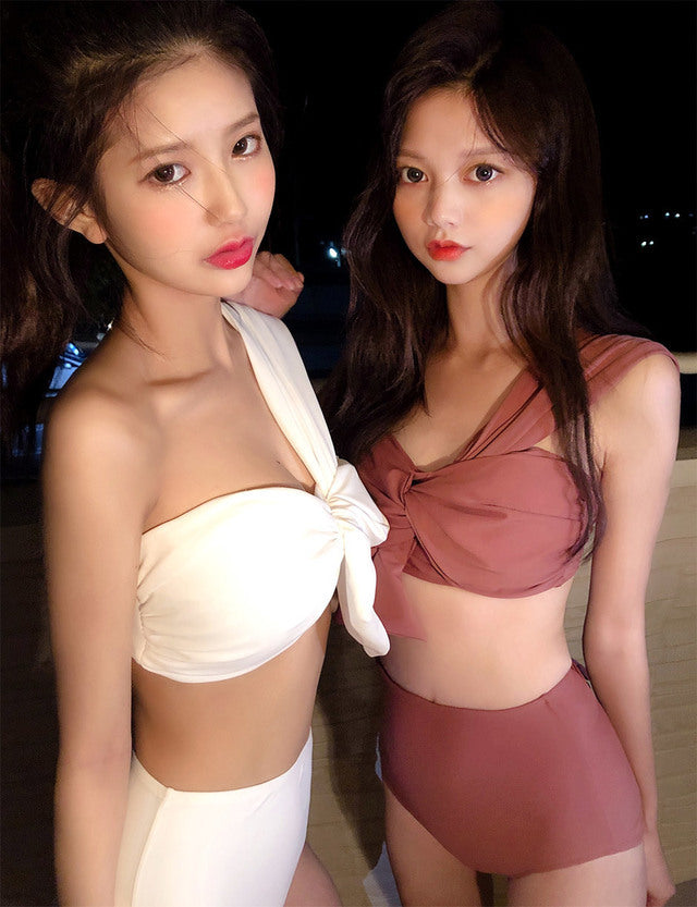 Lizakosht High Waist Bikini Woman Solid One Shoulder Thong Bikini Cute Swimsuit Korean Style 2022 Bathing Suit 2 Piece Bodysuit Monokini