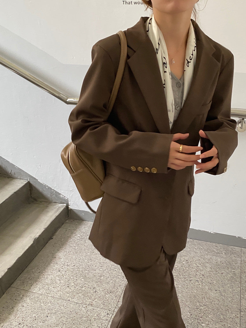 New Fashion Vintage Blazer Pants Suit OL Elegant Business Wear Blazers + High Waist Wide Leg Pants Suits 2 Piece Set
