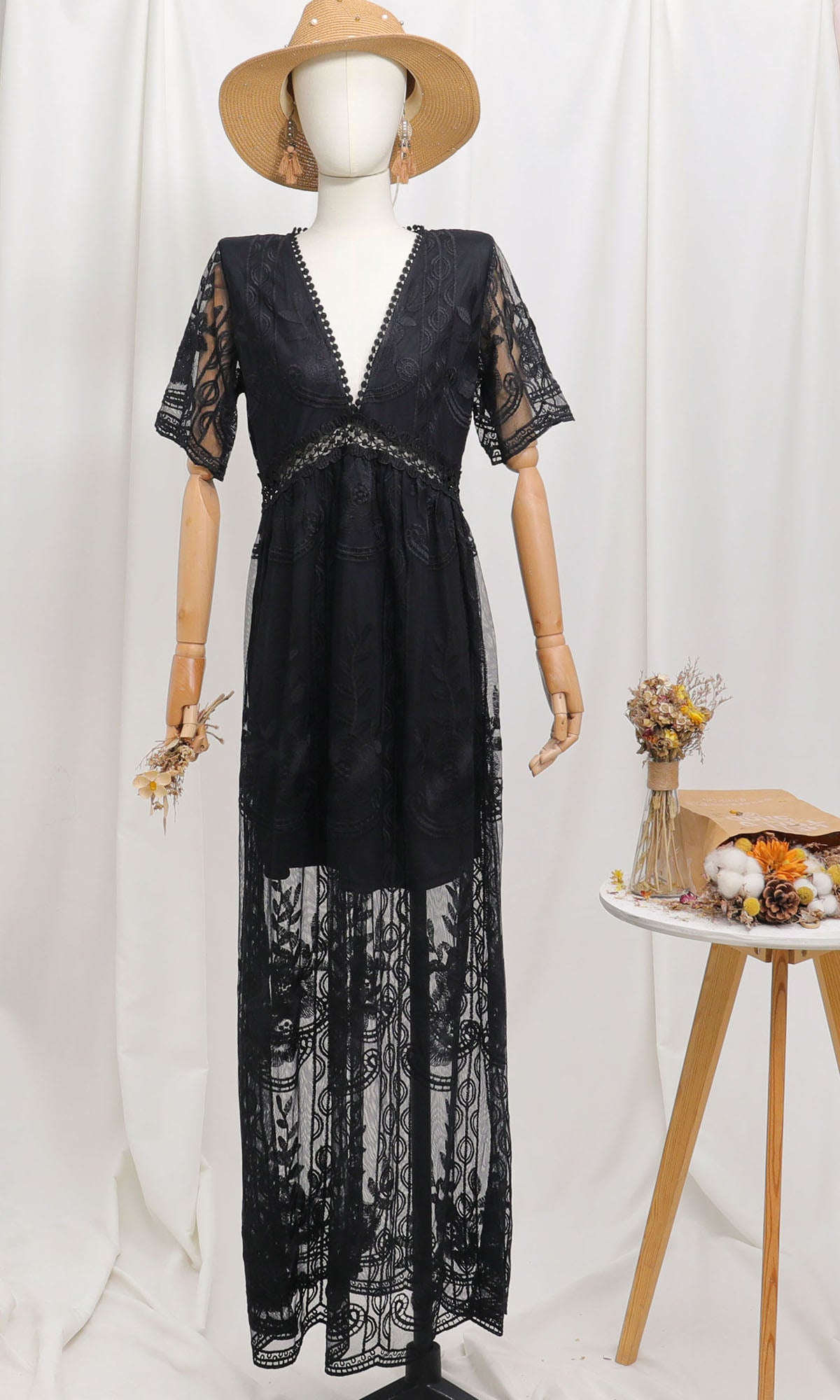 Summer Boho Women Maxi Dress Loose Embroidery White Lace long Tunic Beach Dress Vacation Holiday Women Clothing