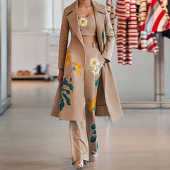Lizakosht 3 Piece Set Women Suit Coat And Wide Led Pants Sets Elegant Long Sleeve Lapel Coat Strapless Top Trousers Sets Femme Outfits Set