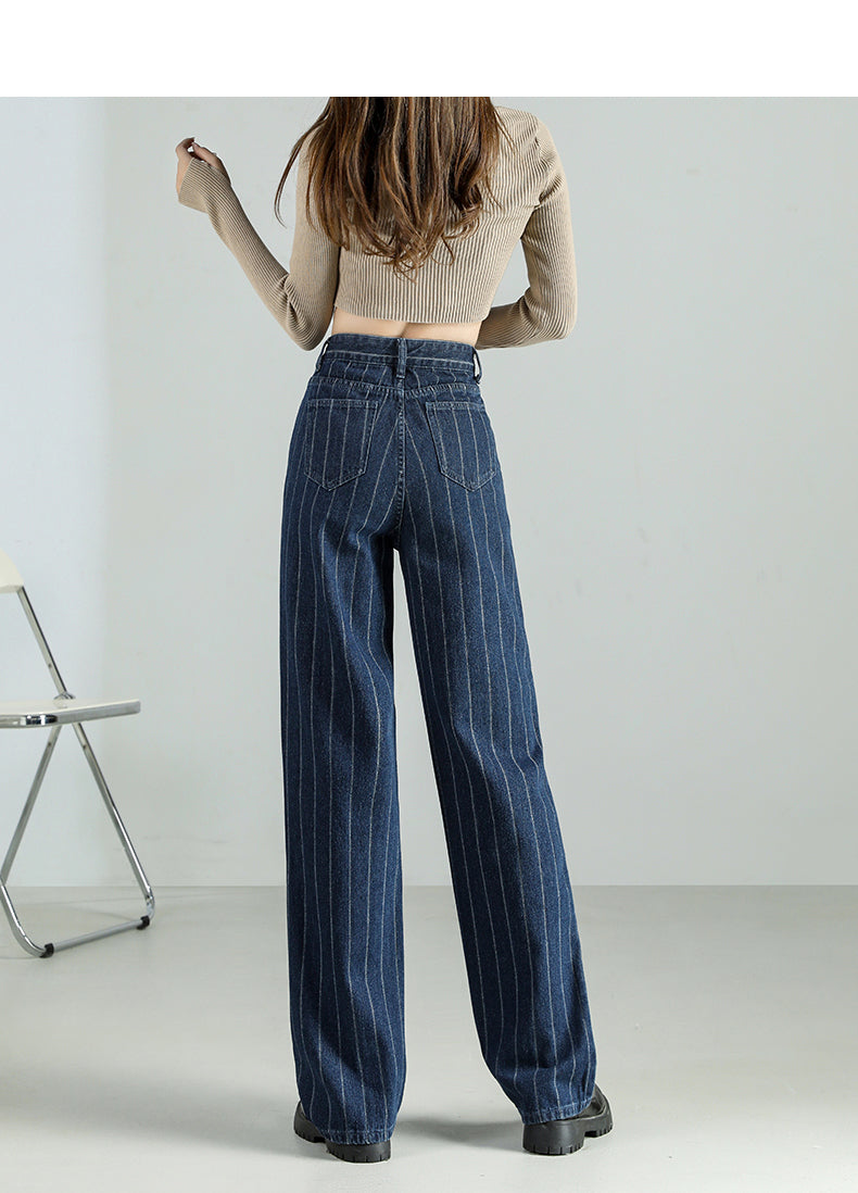 Stripe Jeans Straight Pants Loose High Waist Plus Size Women Casual  Fashion Retro Cowboy Wide Leg Trousers 2022 New