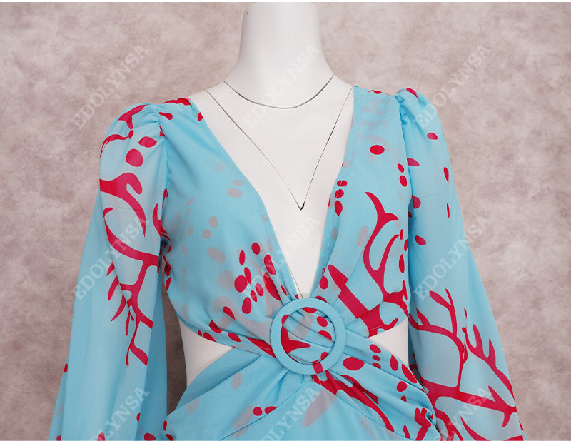 Sexy Bikini Long Sleeve Cover-ups Print Loose Dress 2022 Autumn Women Plus Size Beachwear Swimsuit Cover Up Sarongs A954
