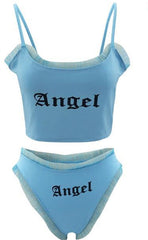 Goth Blue Sexy Casual High Waist Women Sets Printed Girls Streetwear Fashion Two Piece Set Bikini Bra Matching Suit Summer