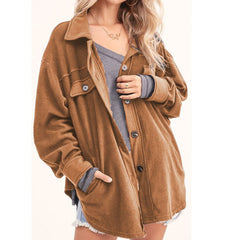 Solid Casual Loose Vintage Coats Autumn Winter Fashion Button Lapel Tops Cardigan Women Single-Breasted Shirt Jackets Streetwear