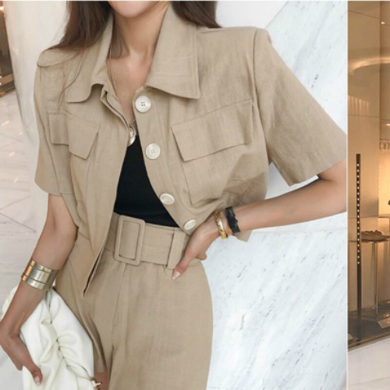 New Arrival Sheer Womens Casual Two Piece Set Singer Breasted Shirts with Pocket and Shorts Ladies OL Office Work Suit Set