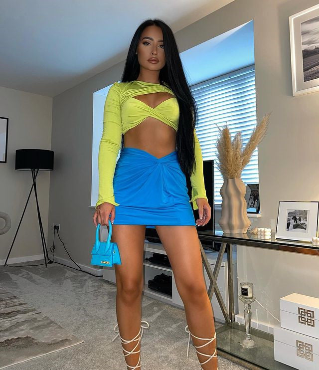 Fall Fashion Tops Women 2022  Long Sleeve Bodycon Top Green Cut Out Sexy Crop Top Blouses Slim Fit for Party Club